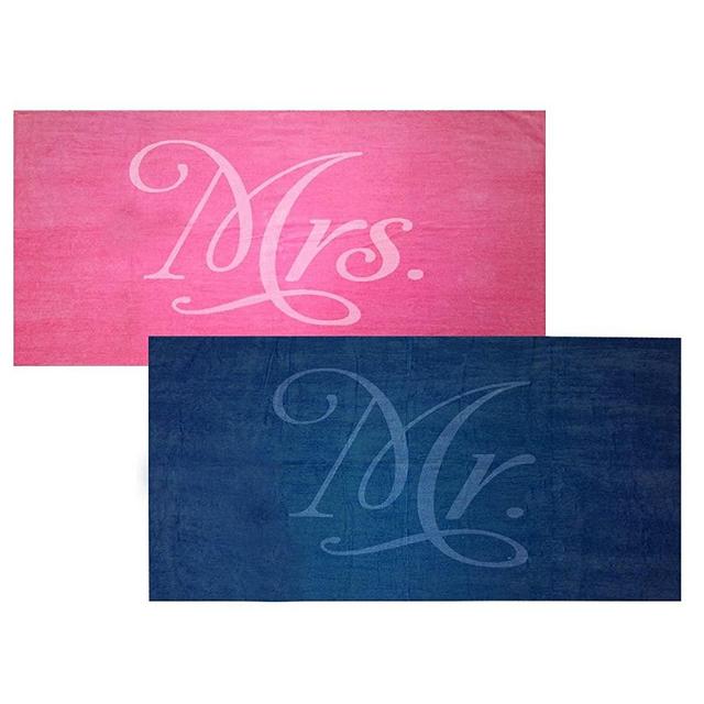 Classy Bride Mr. and Mrs. Beach Towel Set (Fuchsia and Navy) – Couples Beach Towel Set for Bride and Groom – Newlywed Couple Towels for The Honeymoon 30” x 60”
