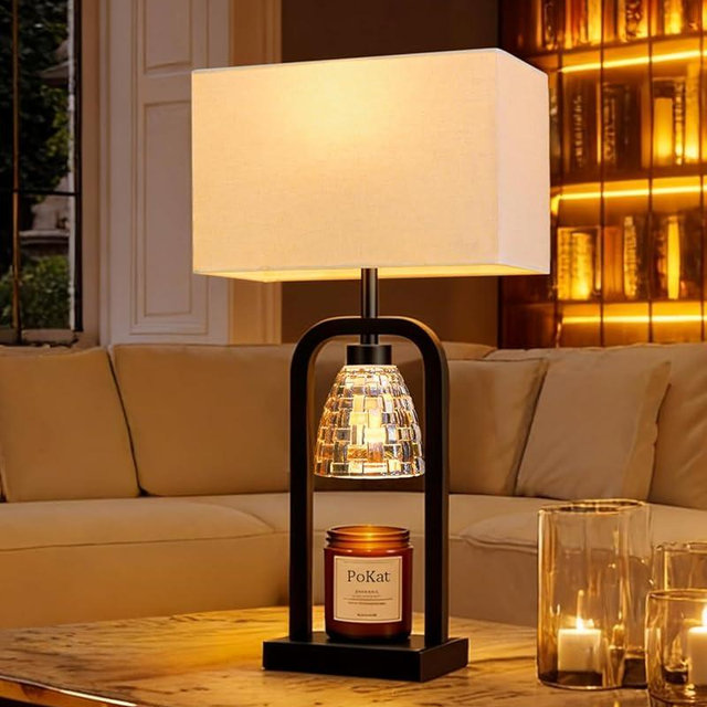 PoKat Electric Candle Warmer Lamp Black, Modern Lamp Candle Warmer with Timer Dimmer, Wax Light Warming Table Lamp for Jar Candles, Bedside Lamp for House Warming Home Decor Living room, Bulb Included