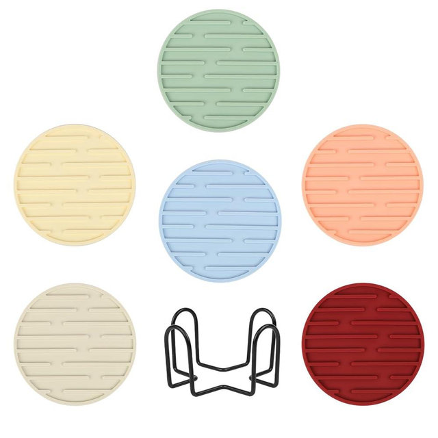 Silicone Coasters for Drinks Coaster Set of 6 pcs Cup Coasters with Holder for Coffee Table for Home Decor for Kinds of Cups Cute Tabletop Protection Suitable Gift for Friend Rubber Drink Coaster Set