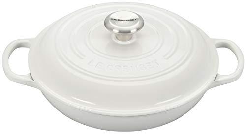Le Creuset LS2532-2616SS Cast Iron Braiser, 2.25 qt, White w/stainless Steel Knob