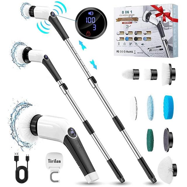 Electric Spin Scrubber , Cordless Shower Scrubber with 8 Replaceable Brush Heads and Adjustable Extension Handle, Power Cleaning Brush for Bathroom Floor Tile, Wall, Floor, Sink