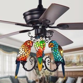 Korubo 3-light 52-inch Lighted Ceiling Fan Tiffany Style Parrot Shades (Remote Controlled & 2 Color Option Blades)
