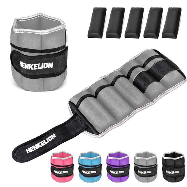 Henkelion 1 Pair 2 3 5 4 6 10 Lbs Adjustable Ankle Weights for Women Men Kids, Wrist Weights Sets for Gym, Fitness Workout, Running, Lifting Leg Weights - Black Grey Pink Blue Purple Green
