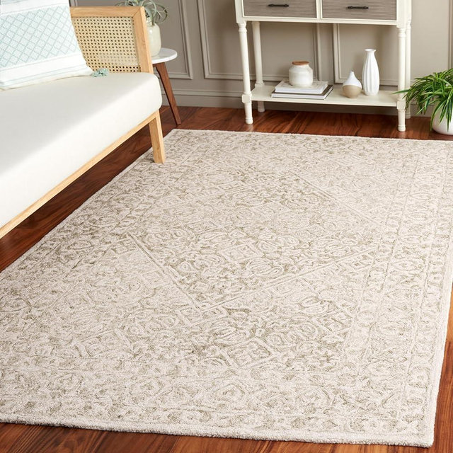 SAFAVIEH Dip Dye Collection Area Rug - 3' x 5', Sage & Ivory, Geometric Design, Handmade Wool, Ideal for The Living Room, Bedroom, Dining Room (DDY151W-3)