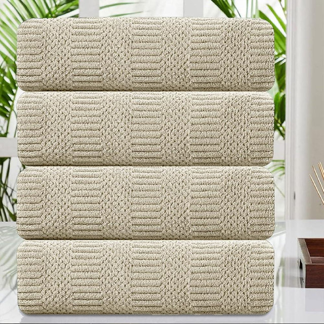 4 Pcs Camel Large Bath Towel Set 35"x70" Extra Large Bath Sheets Oversized Jumbo Towels for Bathroom 600GSM Soft Highly Absorbent Quick Dry Beach Chair Towel Woven Towels for Hotel and Spa