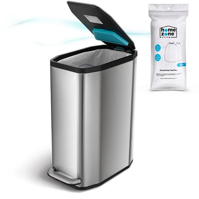 Home Zone Living 13 Gallon Slim Kitchen Trash Can with CleanAura Odor Control Pod, 50 Liters