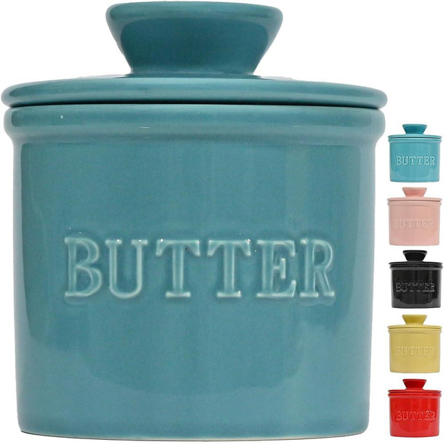 PriorityChef French Butter Crock with Lid, Keep Butter Spreadable & Fresh, Butter Keeper to Leave On Counter, French Butter Dish Perfect for Bread and Toast, Ideal Kitchen Gift, Turquoise