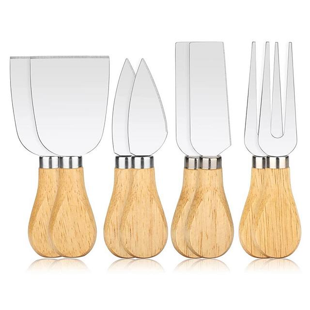 8-Piece Set of Premium Cheese Knives, Stainless Steel Mini Cheese Knife Set for Charcuterie Board, Exquisite Cheese Knife, Cheese Cutter, Cheese Fork with Wooden Handle for Cheese Lovers by Bovulo