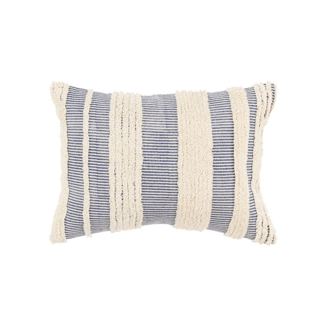 14"x26" Oversize Modern Farmhouse Craft Lumbar Throw Pillow Navy Blue - Rizzy Home