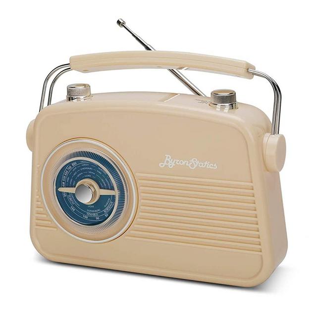 Byron Statics Portable Radio AM FM, Vintage Retro Radio with Built in Speakers, Best Reception and Longest Lasting, Power Plug or 1.5V AA Battery (Cream)