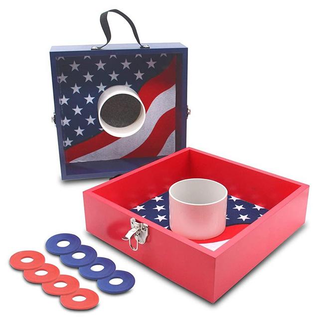 SPORT BEATS Wooden Washer Toss Game or Adults Lawn Games Washer Board Game Outdoor Games Flag Pattern with 8 Washers