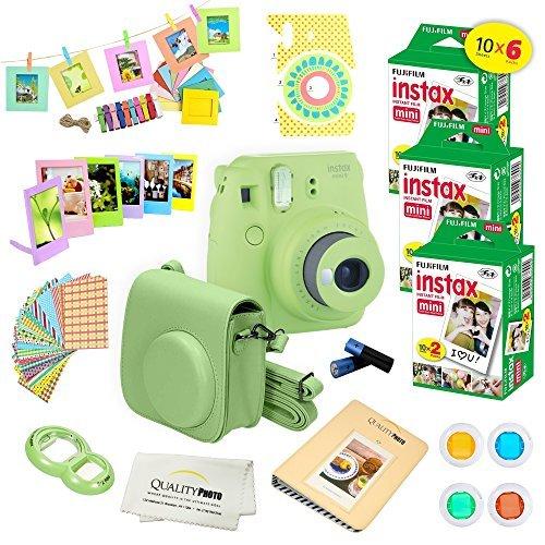 Fujifilm Instax Mini 9 Instant Camera Lime Green w/Fujifilm Instax Mini 9 Instant Films (60 Pack) + A14 Pc Deluxe Bundle for Fujifilm Instax Mini 9 Camera