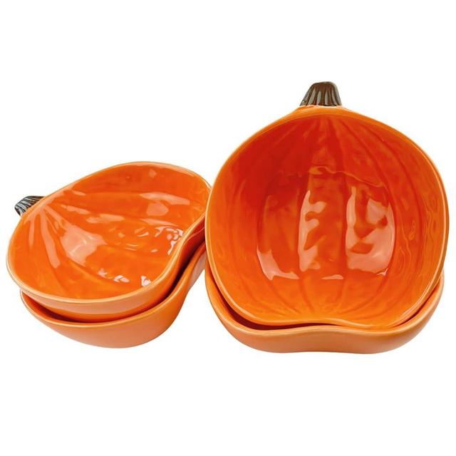 4pcs Ramekins 6 Ounces Oven Safe, Thanksgiving Ceramic Ramekins Small Pumpkin Shaped Bowls for Serving Dip, Sauce, Condiments and Snack