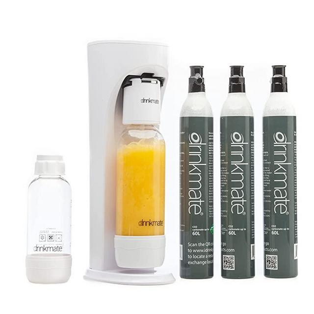 Drinkmate Sparkling Water and Soda Maker, Carbonates Any Drink, ULTIMATE BUNDLE With CO2 and BPA Free Bottles (Classic White)
