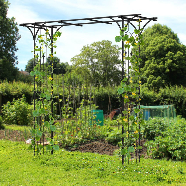 Costway 81" Metal Garden Arbor Garden Arch Trellis Wedding Arch Decoration Black