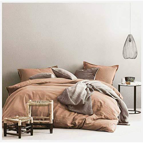 Eikei Washed Cotton Chambray Duvet Cover Solid Color Casual Modern Style Bedding Set Relaxed Soft Feel Natural Wrinkled Look (Queen, Copper Dust)