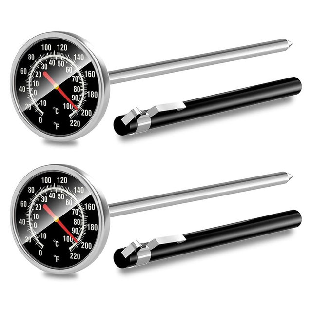 Instant Read Meat Thermometer - Stainless Steel Food Thermometer for Grilling, Cooking, BBQ - 1.5-Inch Dial Kitchen Temperature with 5.5-Inch Probe for Turkey, Beef, Milk, Coffee (2 Pcs)