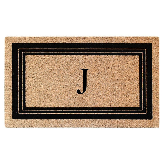 A1HC Natural Coir Flock Monogrammed Door Mat for Front Door 18"x30", Anti-Shed Treated Durable Doormat for Entrance, Heavy Duty, Thin Profile, Easy to Clean, Long Lasting, Front Door Entry Doormat