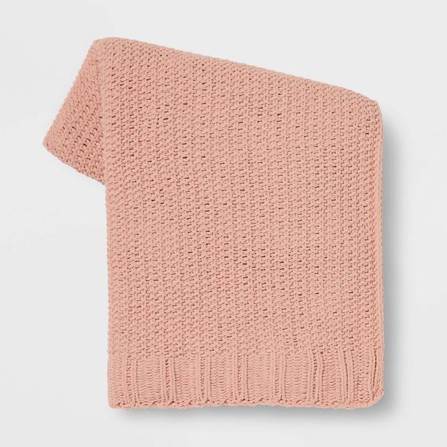 Solid Chenille Knit Throw Blanket Blush - Threshold™