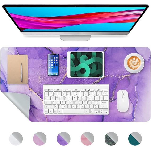 Laokiiy Desk Mat, Desk Pad Dual Leather Sided Desktop Mat for Office and Home, Desk Organization and Accessories Ideal for Large Mouse Pad and Desk Mats on Top of Desks (Purple Marble 31.5"x 15.7")