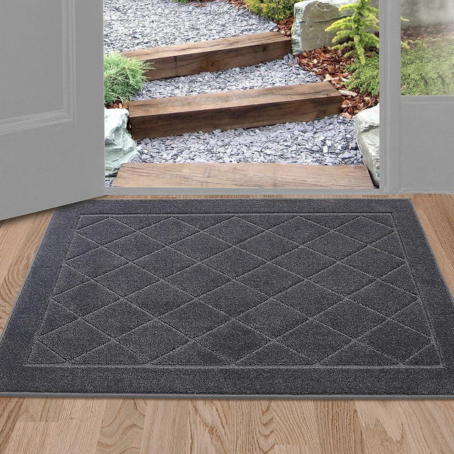 BEQHAUSE Dirt Trapper Door Mat 24" x 36", Doormat Non-Slip Entryway Rugs Washable, Dog Door Mat Stain Resistant and Absorbent Welcome Floor Mat for Front Back Door, Muddy Wet Shoes & Paws, Dark Grey