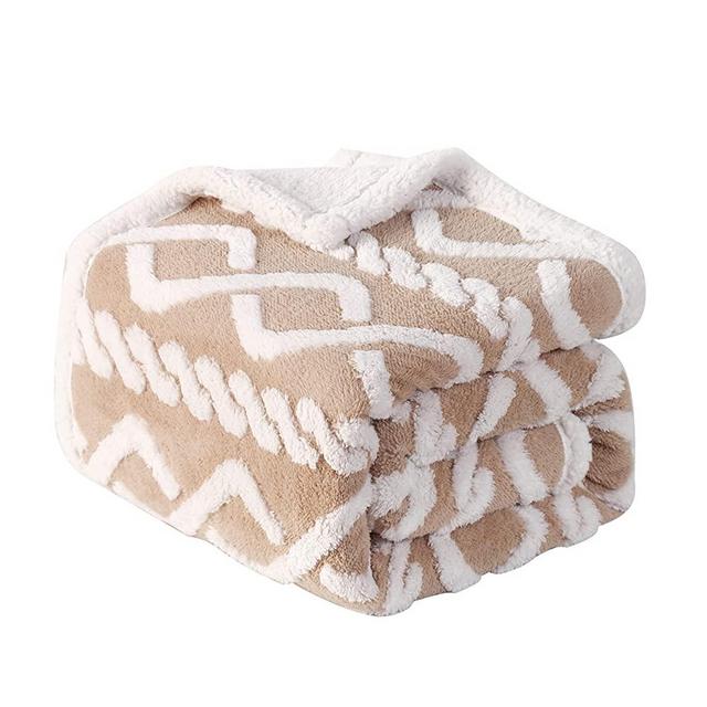 Sherpa Fleece Throw Blanket with Braided Knit Pattern, Reversible Fuzzy Super Soft Fluffy Bed Blankets for Winter, Throw Thermal Blankets for Couch, Sofa, Khaki