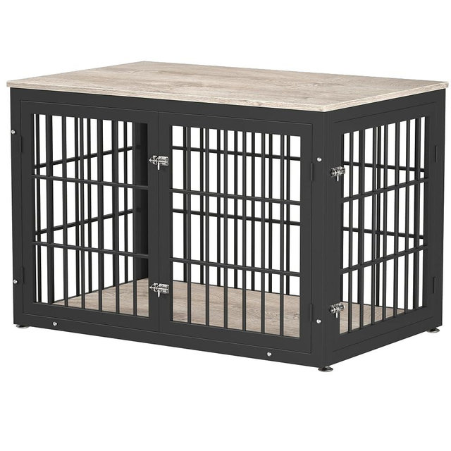 rehomerance 48 Inch Heavy Duty Dog Crate Furniture for Large and Medium Dogs, Decorative Pet House End Table, Wooden Cage Kennel Furniture Indoor, Grey