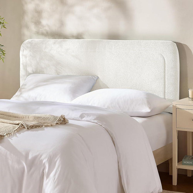 Hearth & Harbor Queen Headboard Only, Floating Wall Mounted Headboard Queen Size, Easy Assemble Upholstered Peel and Stick Headboards, 3D Soundproof Bed Wall Panels, Boucle Stick on Headboards, White
