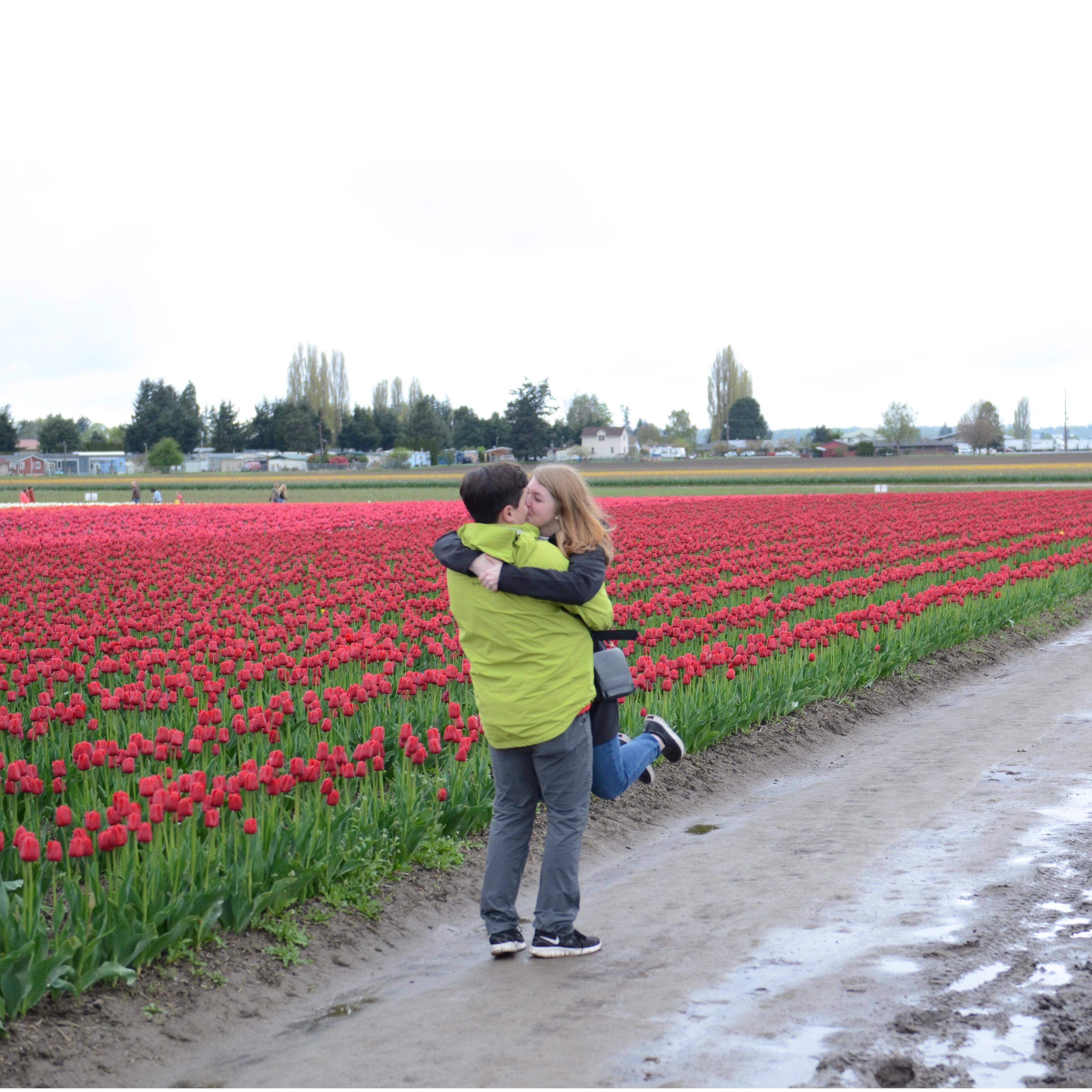 She said yes at the tulip festival in Seattle.
