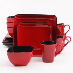 Better Homes & Gardens Rave 16-Piece Square Dinnerware Set, Red