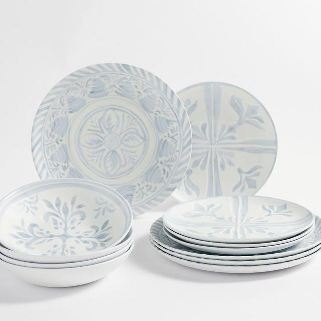 Chambray Tile Melamine 12-Piece Dinnerware Set