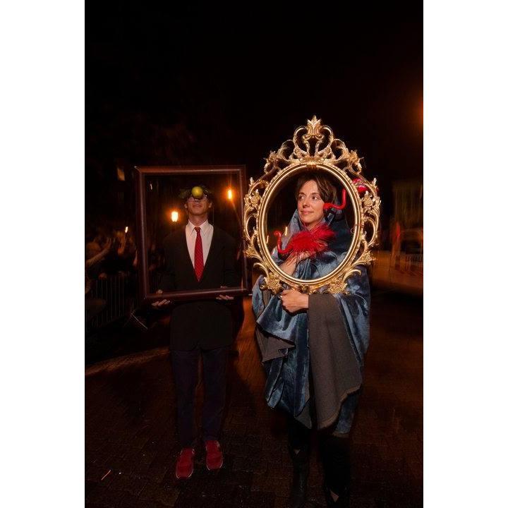 Halloween Parade in Greenwich Village, NYC. Life Imitating Art! Molly as a Degas painting come to life and Tom as a Magritte!