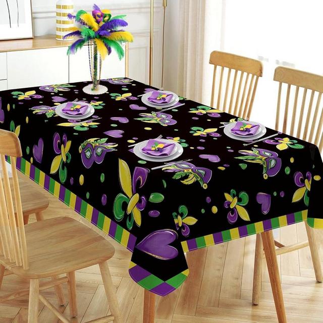 Tailus Mardi Gras Rectangle Tablecloth 60 x 120 Inch, Fleur De Lis Mask Love Hearts Decorative Table Cloth Dining Table Cover, New Orleans Carnival Masquerade Dinner Party Picnic Decoration