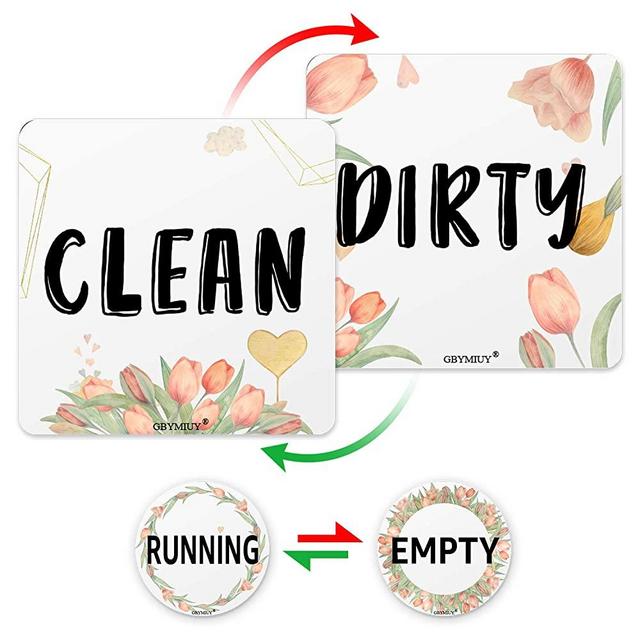 Clean Dirty Dishwasher Magnet, Cute Floral Double Sided Reversible Sign, Multi-purpose Magnets for Dish Washer Indicator, Dishwasher Accessories, Kitchen Label for Home Organization