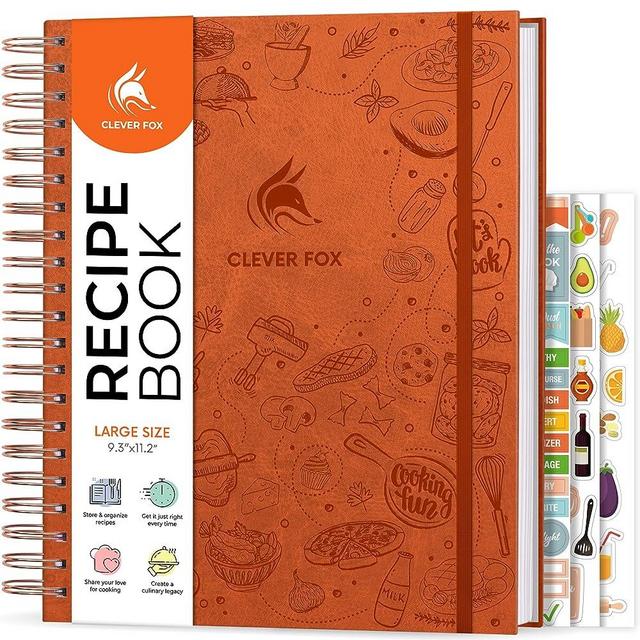 Clever Fox Recipe Book Spiral – Make Your Own Family Cookbook – Blank Recipe Notebook Organizer – Empty Cooking Journal to Write In Recipes – Large Size, 9.3”x11.2”, Hardcover (Orange)