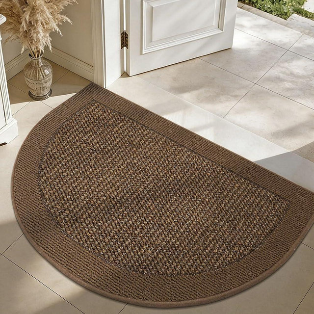 FLOORHUG Half Circle Door Mat Indoor Entrance Welcome, Non-Slip Washable Doormat, Trap Dirt and Moisture, Low Profile Mats for Indoor Entry, 24"x36", Brown