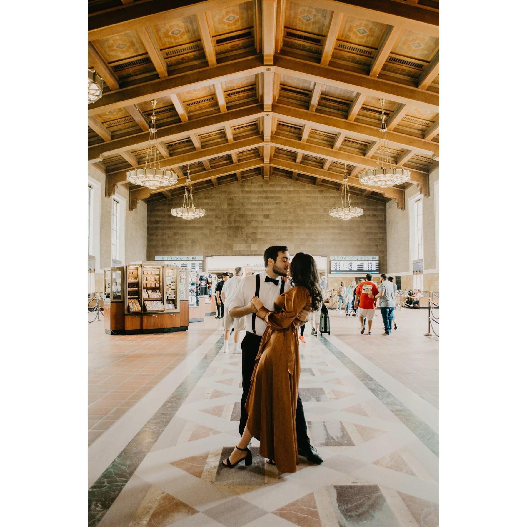 engagement photoshoot, los angeles union station