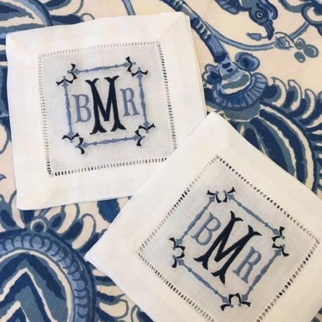 Embroidered Monogram Cocktail Napkin - Bamboo Style