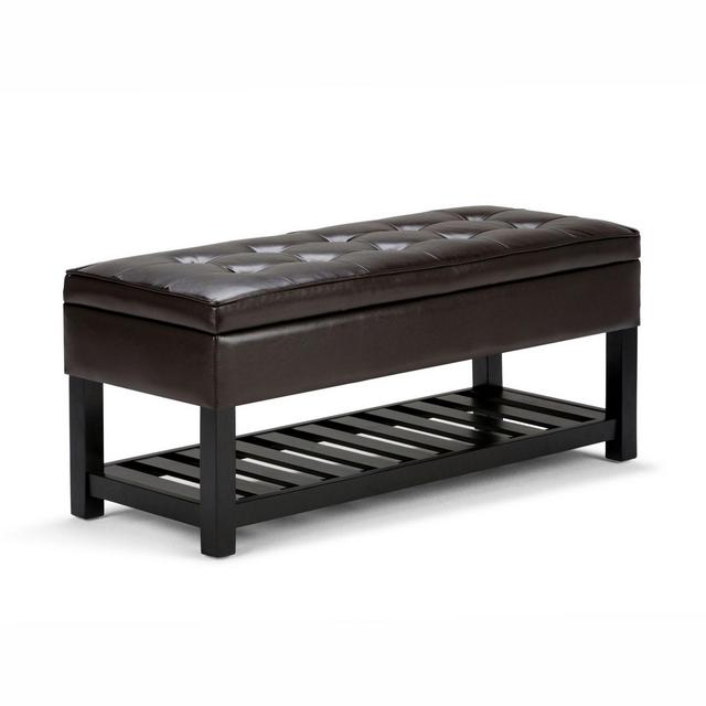 Simpli Home™ Cosmopolitan Storage Bench in Tanners Brown Faux Leather
