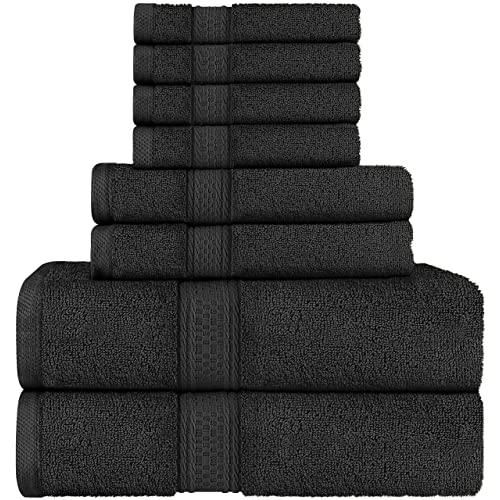 Utopia Towels Towel Set, 2 Bath Towels, 2 Hand Towels, and 4 Washcloths, Pack of 8 600 GSM Ring Spun Cotton Highly Absorbent Towels for Bathroom, Shower Towel, (Black)