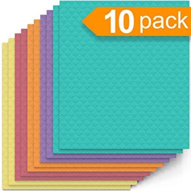 Swedish Dishcloth Cellulose Sponge Cloths - Bulk 10 Pack of Eco-Friendly No Odor Reusable Cleaning Cloths for Kitchen - Absorbent Dish Cloth Hand Towel (10 Dishcloths - Assorted)