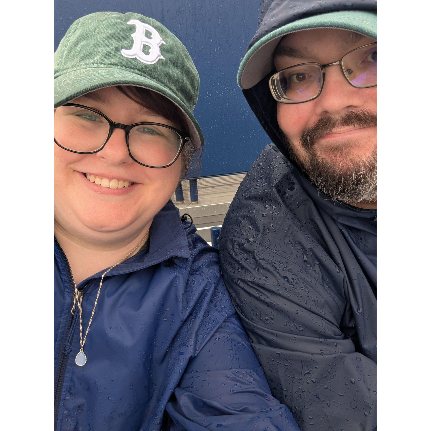 Our first Portland Sea Dogs game together - it poured and we got soaking wet!
