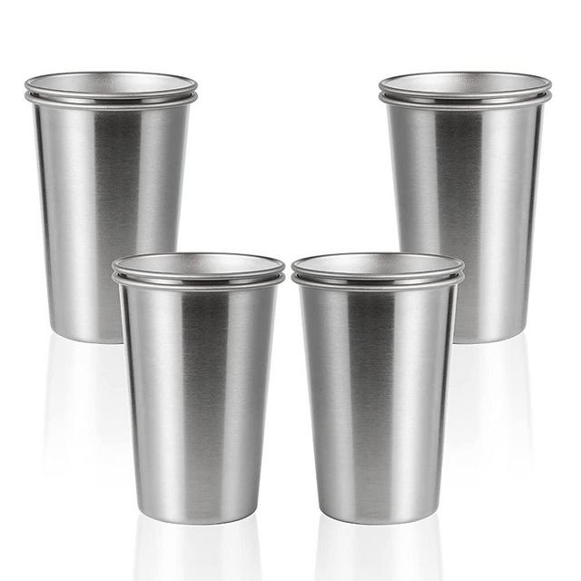SMLIXE 8 Pack 16oz Stainless Steel Pint Cup,Healthy Unbreakable and Stackable,Metal Drinking Glasses