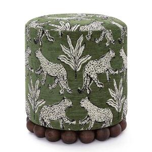 Dex Olive Green Leopard Jacquard Ottoman