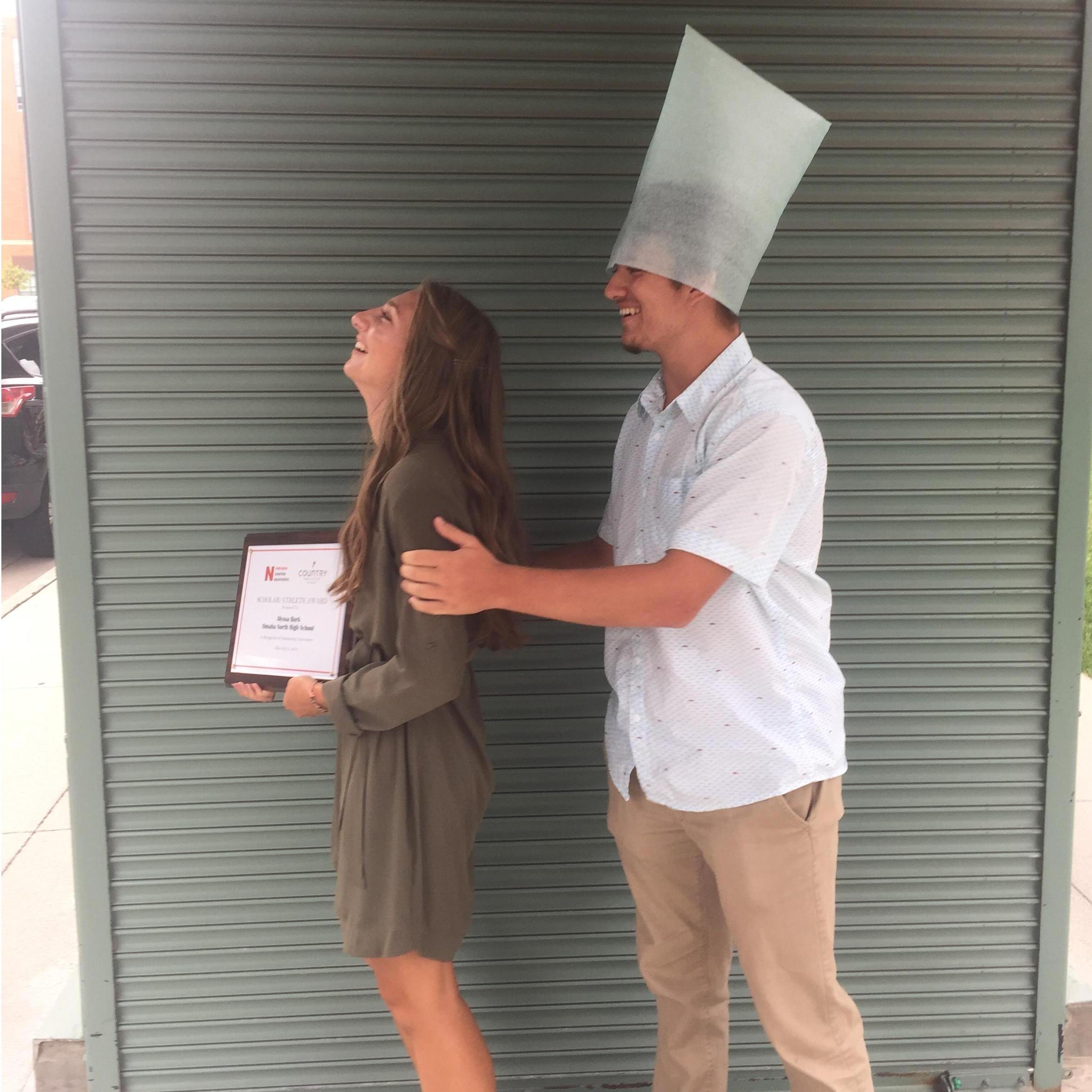 Aaron being silly at one of Aly's scholarship award ceremonies!
