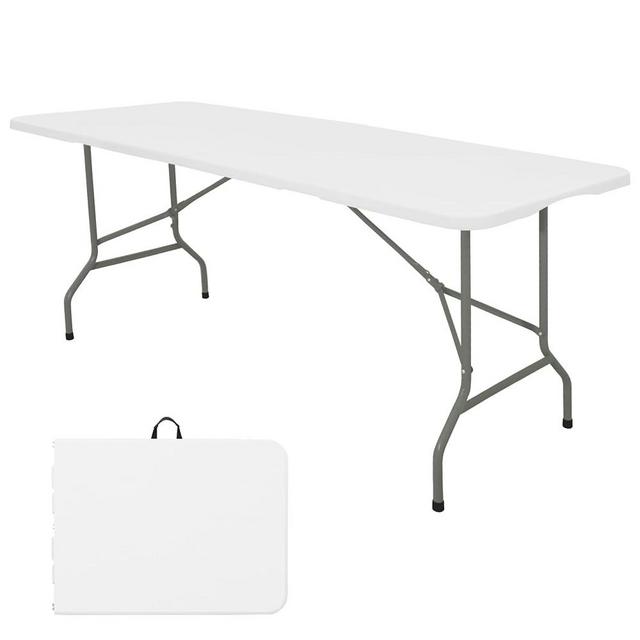 HAISIWLKJ Folding Table 6 FT Camping Table Portable Heavy Duty Plastic Rectangular Outdoor Dining Table Steel Legs Fold-in-Half with Carrying Handle for Indoor,Picnic,Party,Wedding,Events(White)