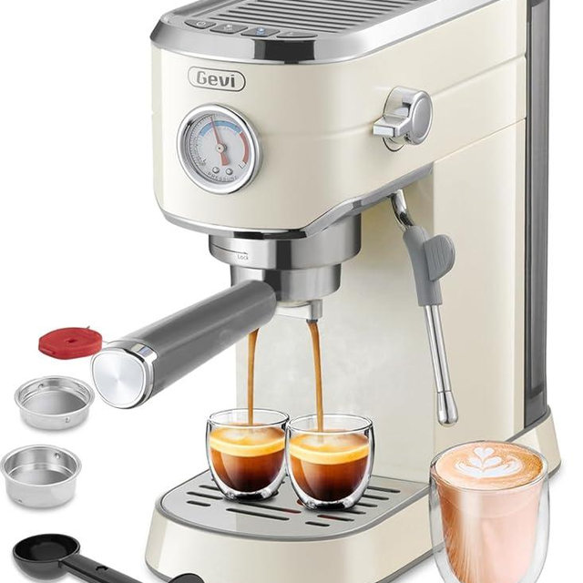 Gevi Commercial Espresso and Coffee Makers, Professional Espresso Maker Latte Machine with Milk Frother, Stainless Steel Expresso Coffee Machines for Home, Compact Cappuccino Machine, Great Gift