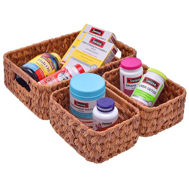 GRANNY SAYS Hand-Woven Storage Baskets, Wicker Baskets with Handles, Decorative Basket Set, Walnut, Set of 3 (1PC Large, 2PCS Medium)
