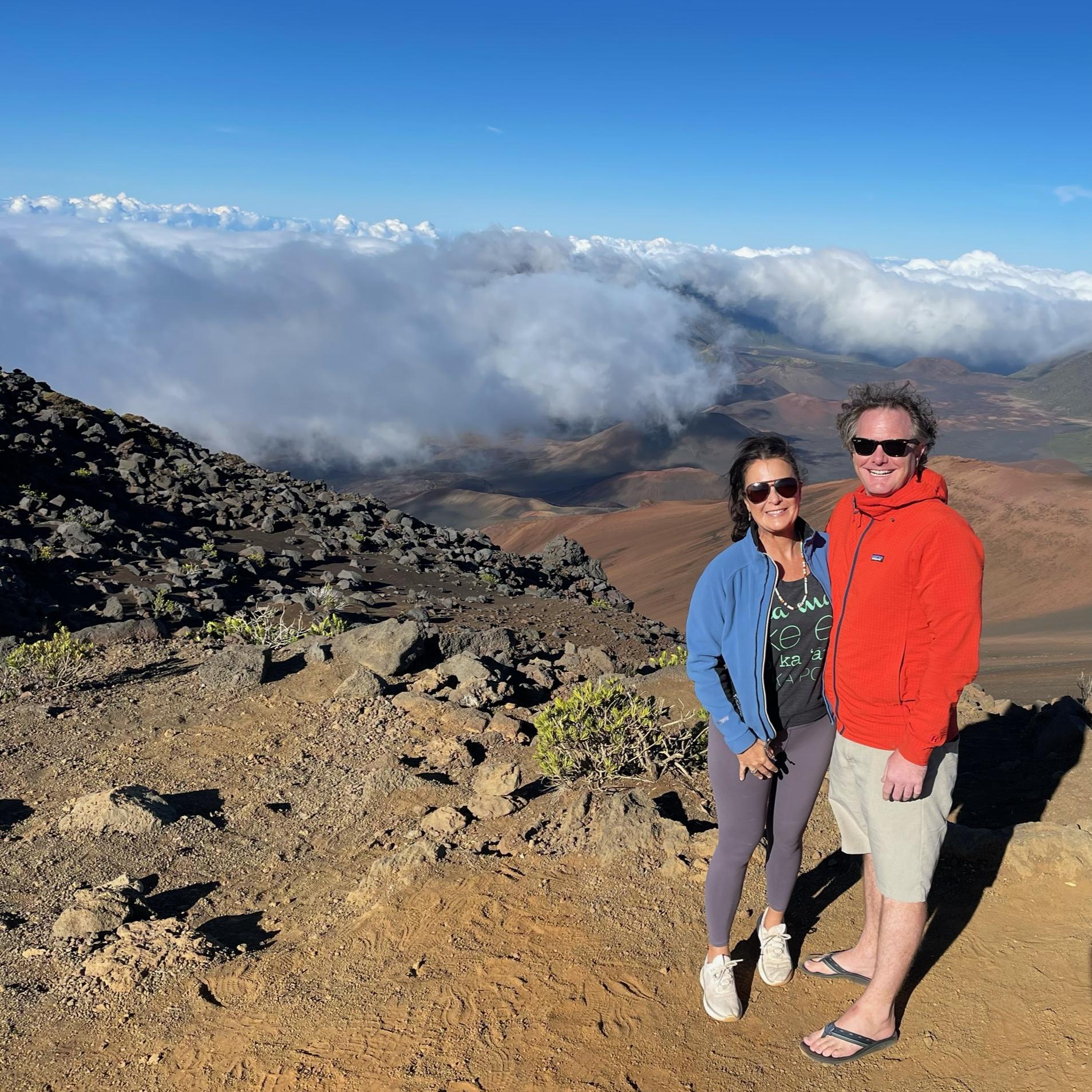 Hiking at 10,000 ft in the volcanic crater Haleakala "House of the Sun." This is a sacred site for Native Hawaiians, and acoustic experts have deemed the base the "quietest place on earth."