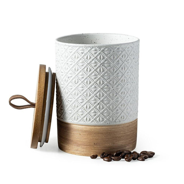 Miamolo Large Coffee Containers with Lids, Ceramic Coffee Canister Kitchen Food Storage Cookie Jars with Airtight Lid for Spice Sugar Tea Candy, Stackable Decorative Jars for Counter - White 28 fl.oz